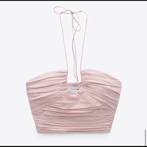 Zara Limited Edition Ruched Halter Top in Pink